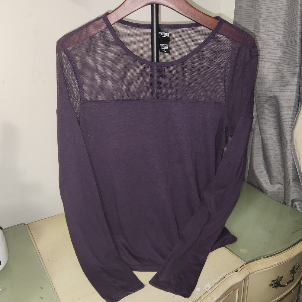Chic Long Sleeve Mesh Top in Deep Purple